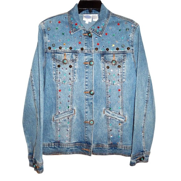 DG2 Diane Gilman Denim Jacket Women's Small Canchos Studs Rhinestones - Picture 6 of 6